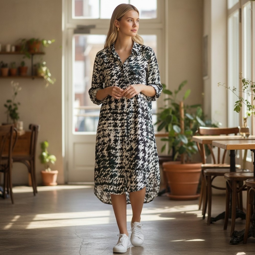 The Limited Womens Plus 1X Shirt Dress Dark Fern Multi Abstract Print NWT
